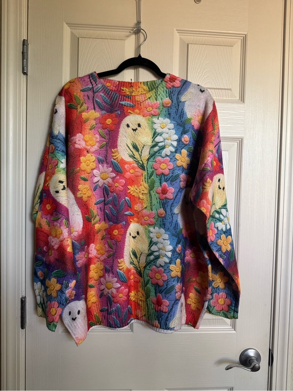 NWT Multicolor Floral & Ghost Crew Neck Halloween Sweater, Various Sizes